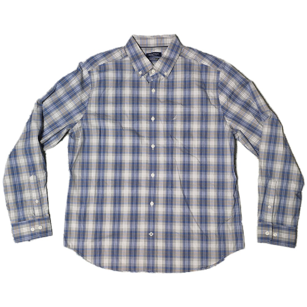 Nautica Classic‎ Men Plaid Button Down Shirt Lng Sleeve Wrinkle Resistant L (AA)
